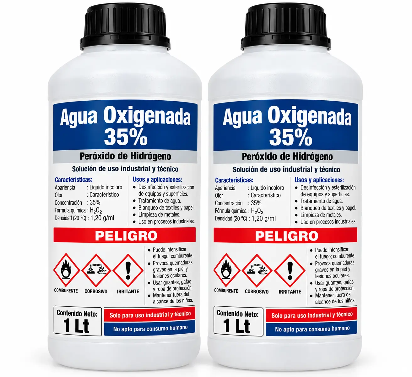 Agua Oxigenada 35 1LT Pack de 2 Agua Oxigenada 35% 1LT Pack de 2